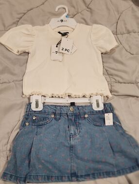 Girls Cream Ribbed Puff-Sleeve Top by